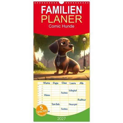 Familienplaner 2027 - Comic Hunde mit 5 Spalten (Wandkalender, 21 x 45 cm) CALVENDO
