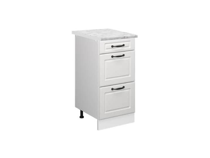 Vicco Küchenunterschrank R-Line , Weiß Landhaus/Weiß 40 cm MDF-Front · Arbeitsplatte Marmor · Höhenverst. Füße · Leichter Zugriff · Frei kombinierbar