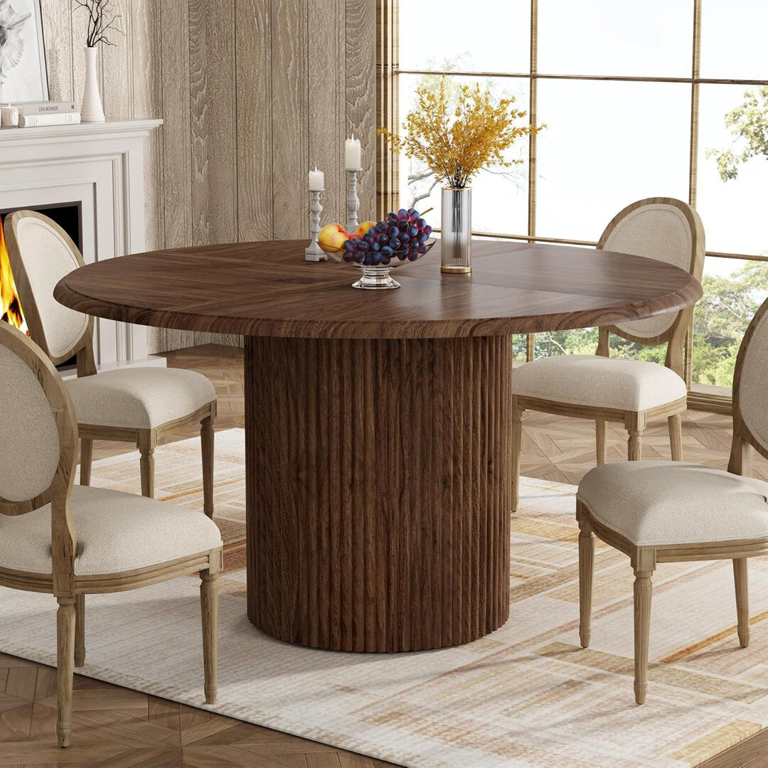Blue Elephant Round Metal Base Dining Table Dark Brown