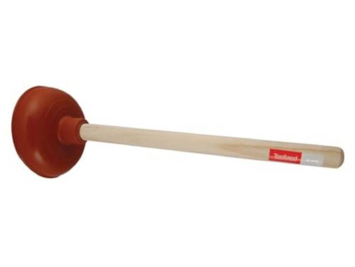 Toolland WC ontstopper plopper voor toilet en gootsteen, houten steel 49 cm, rubberen zuignap 15,5 cm, afvoer ontstopper voor wastafel keukenafvoer bad en douche, krachtige zuigkracht