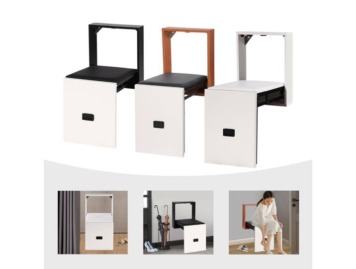 Tabouret à langer mural, chaise d'entrée pliable, gain de place, siège de rangement mural caché, blanc/noir blanc/blanc bois