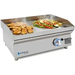 LUX WORLDMAI Gas-Grillplatte 60 cm aus Hartchrom mit Spritzschutz für die Gastronomie. INOX-Grillplatte für Bar- und Restaurantküchen.