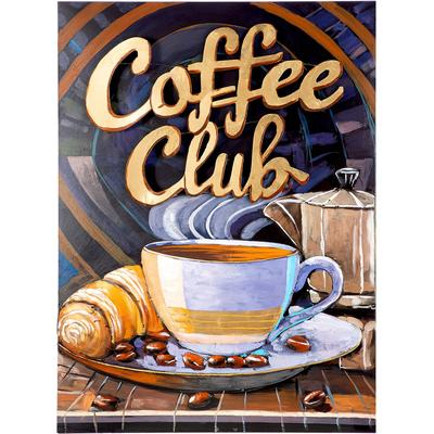 Metallbild GILDE "Bild rechteckig Coffeeclub blau", bunt (farbe bild(er): blau), B:60cm H:80cm T:3cm, Metall, Bilder, Kaffeemotiv Coffee Bar Schriftzugbild Café-Deko Barista-Style