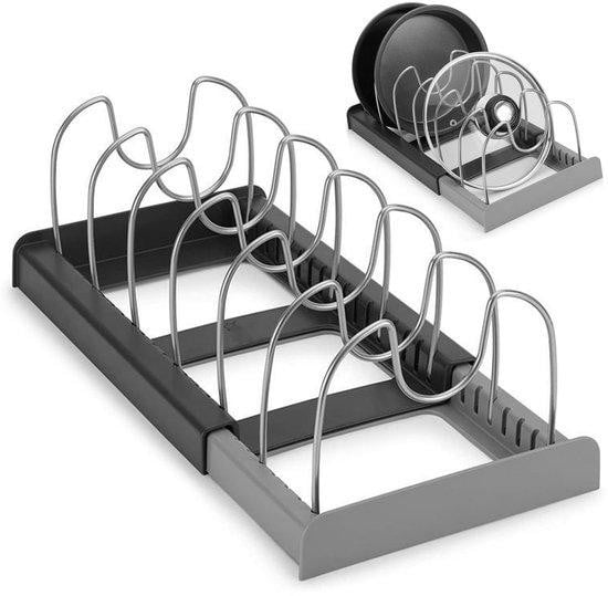 Benza Ibenzoa uittrekbare organizer voor pannen en deksels met 7 verstelbare compartimenten, zwart/grijs