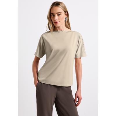 T-Shirt STREET ONE, Damen, Gr. 42, beige (coastal beige), Stoff, 95% Viskose, 5% Elasthan, unifarben, normal normal, U-Boot-Ausschnitt, Bündchen, Shirts T-Shirt, mit U-Boot-Ausschnitt