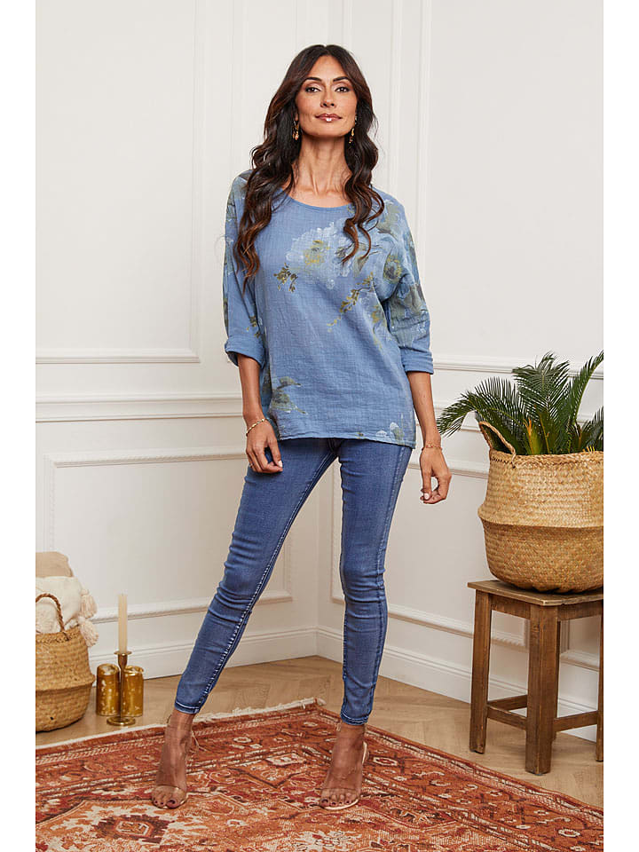 Fleur de Lin Bluse "Johnson" in Blau - M