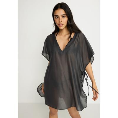 Chiffontunika LSCN BY LASCANA, Damen, Gr. S, schwarz (anthrazit), Chiffon, Obermaterial: 100% Polyester, unifarben, figurumspielend ca. Mitte Oberschenkel, V-Ausschnitt, Tuniken, seitlich zum Knoten, transparente Strandtunika