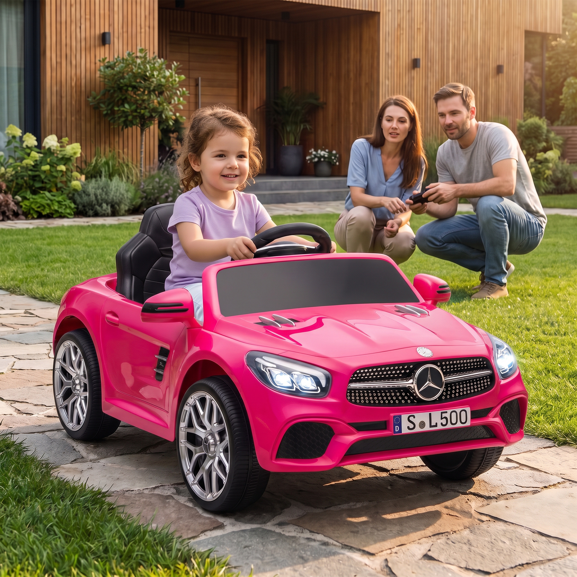 Aiyaplay Auto elettrica per bambini Mercedes-Benz SL500 12V con telecomando e 2 motori, rosa   Aosom Italy