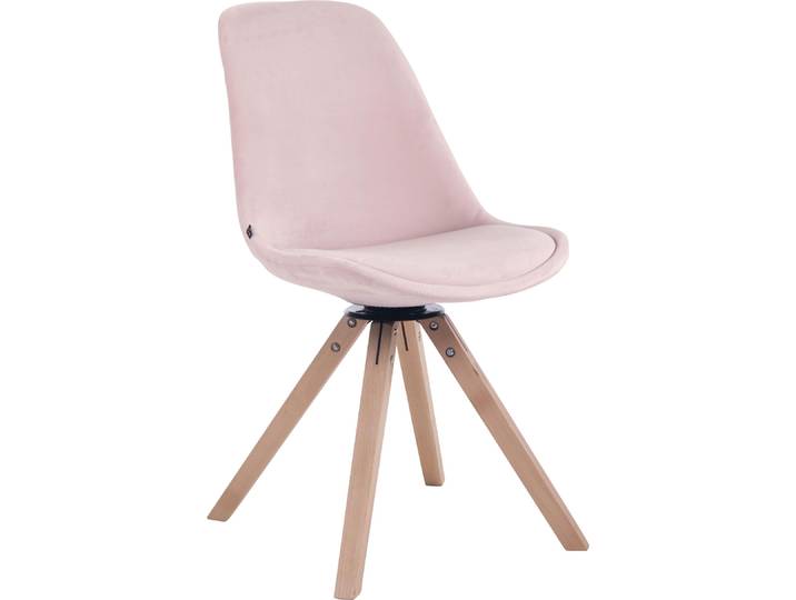 CLP Esszimmerstuhl Troyes Samt Square drehbarer und mit eckigen Holzbeinen - Farbe: pink, Gestellfarbe: natur