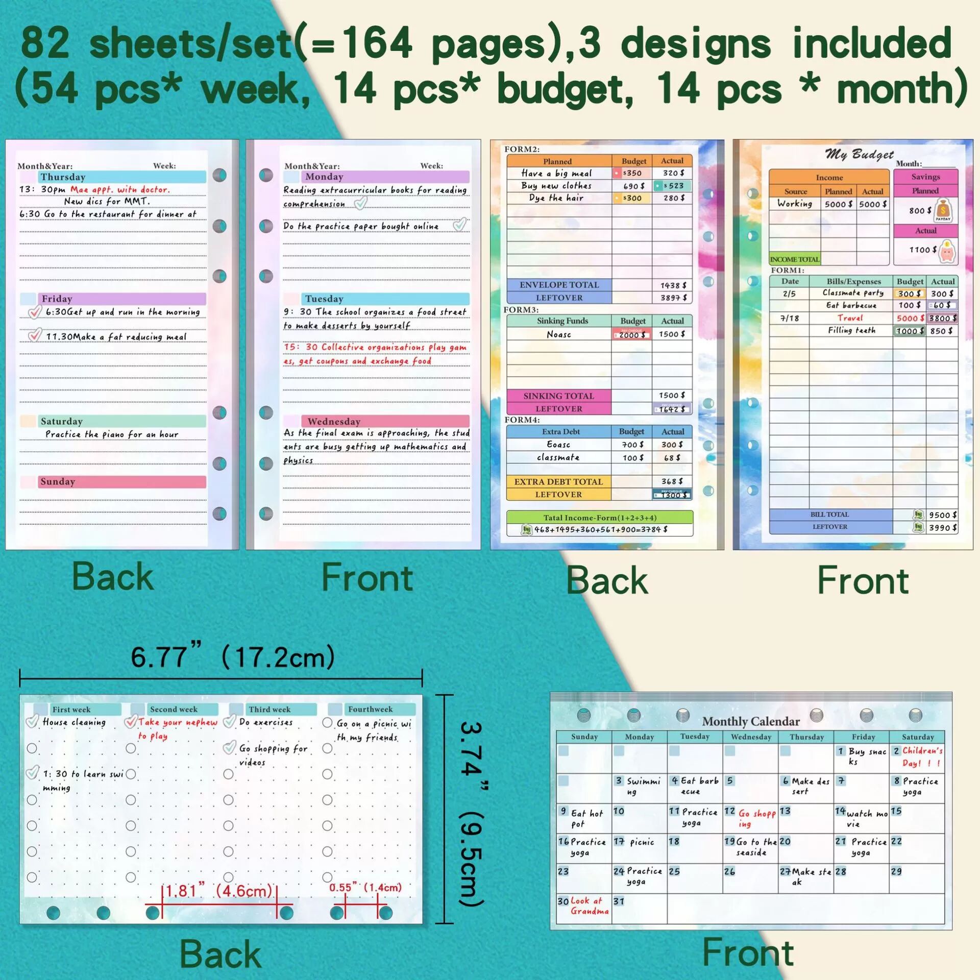 INF A6 Planer Einlagen, Budget Ordner Einlagen mit 7 Taschen, Finanzplaner Nachfüllpapier, Ausgaben Tracker Einlagen - Gradient