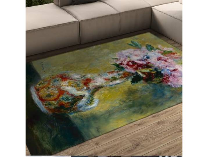 HOBBOY Vintage Bloemen Tapijten Impressionisme beroemde schilderijen Prints Bloemen in een Pot Patroon Dunne Tapijt voor Woonkamer Eetkamer 120 x 180 cm