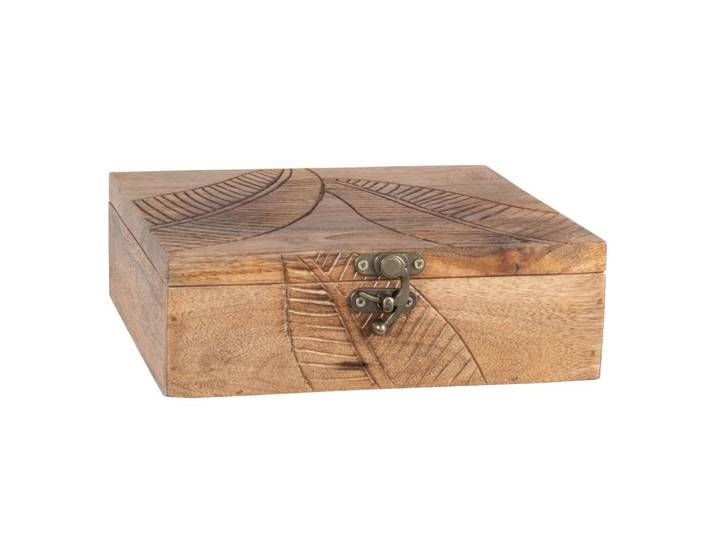 Tee-Dose aus Mangoholz mit Blattmotiv