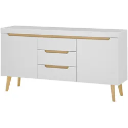 SIDEBOARD weiß matt, Eiche, skandinavisch 160 cm, Kommode mit Soft-Close-Funktion