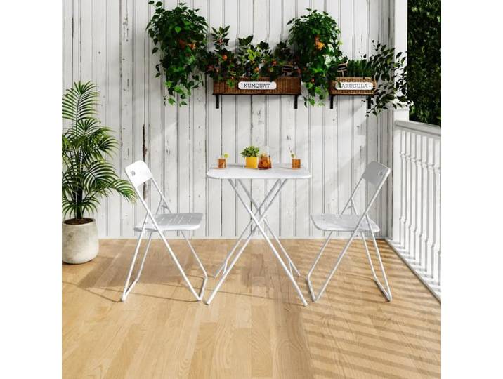 Ensemble repas table de jardin 2 personnes pliant acier blanc 3 pièces table 60 x 60 cm