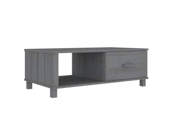 Couchtisch aus massivem Kiefernholz, Dunkelgrau, mit Schublade und Abteil, 100 x 55 cm