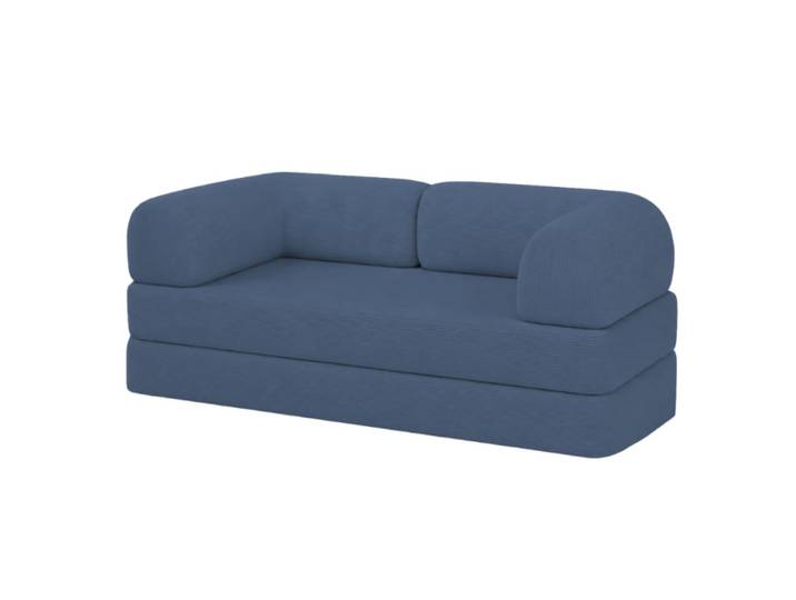 Canapé lit compressé modulable en velours côtelé 90x180 cm bleu