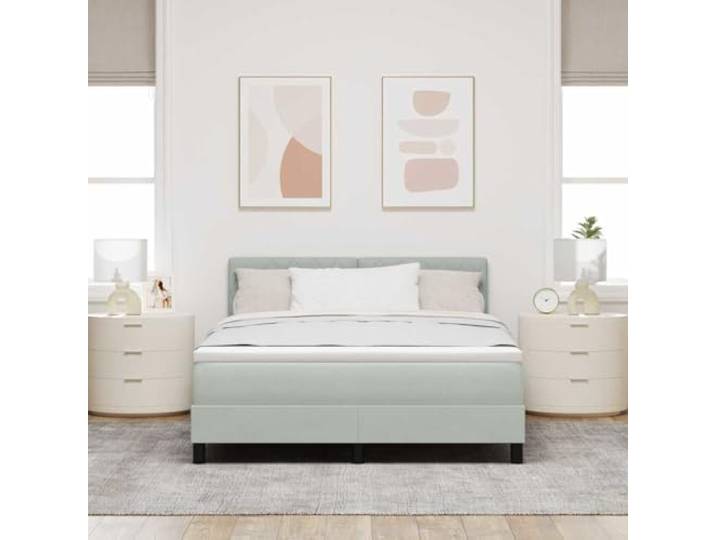 KTHLBRH Boxspringbett hellgrau 140 x 200 cm Samt Mit Kopfteil, fester Lattenrost, weichem Schaumstoff, massivem Kiefernholz