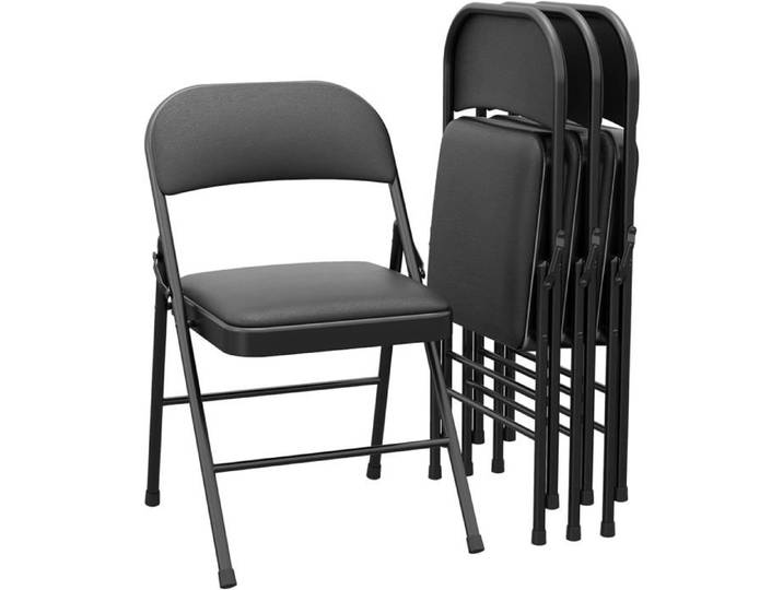 Lot de 4 chaises pliantes rembourrées noires charge 350lb adaptées salle à manger bureau événements