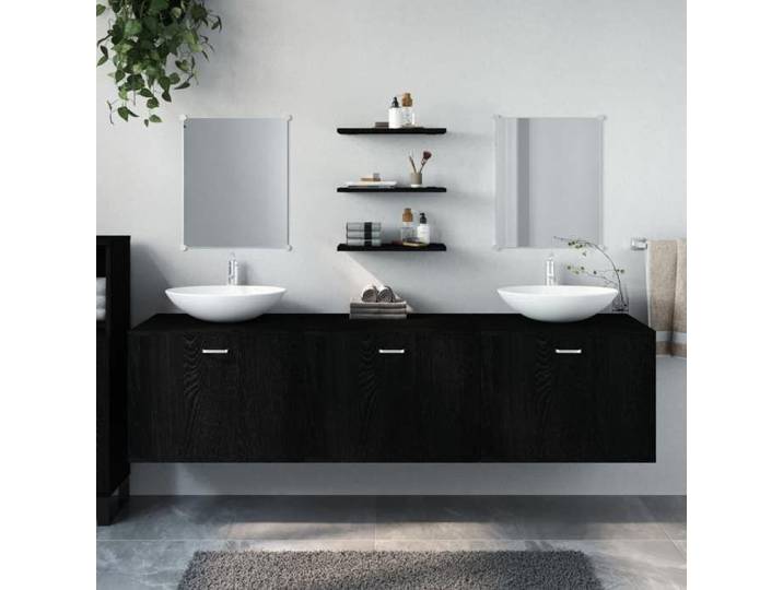 Automne/hiver  Noir Ensemble de meubles salle de bain 6 pcs noir bois d'ingénierie - Hauteur：45cm Nove8895176