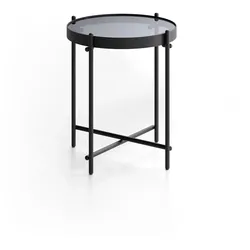 Stones Couchtisch Marissa mit getönter ESG-Glasplatte und schwarz lackiertem Metallgestell, modernes Design, 38 x 38 cm