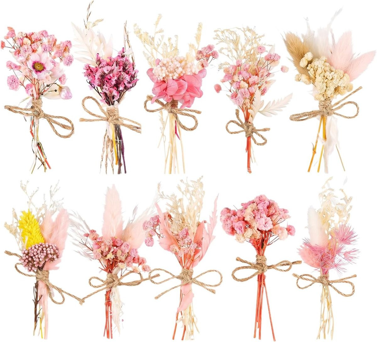 Paars Boeket van 12 Stuks Mini Droogbloemen voor DIY Ambachten en Feestdecoratie