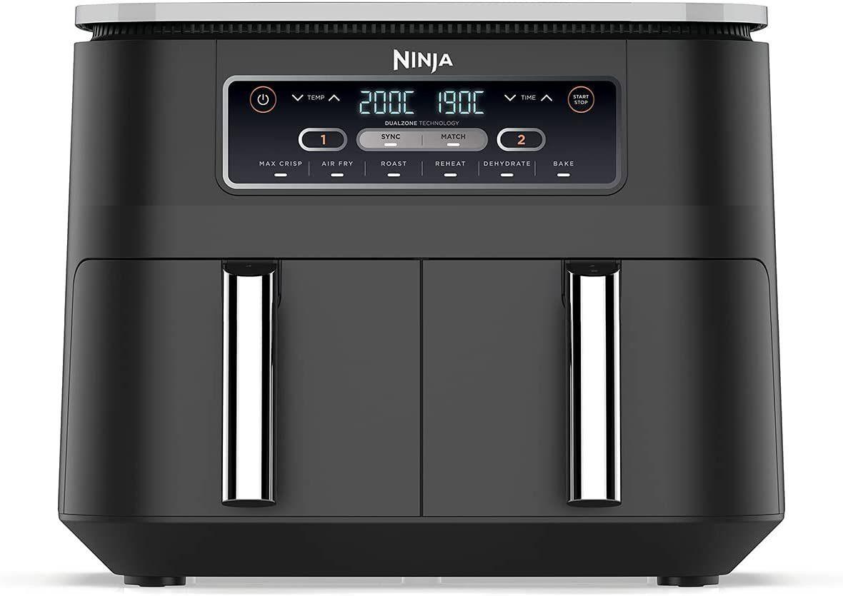 NINJA Heißluftfritteuse Foodi Heißluft-Fritteuse+2Fächer&7,6 l Fassung,Heißluftfritteuse, 1700,00 W, Fritteuse Heissluft, Fritteuse ohne Öl, Ninja