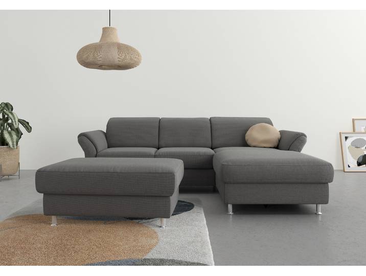 Ecksofa, Webstoff, Grau 250×185 cm, Recamiere Rechts, Gepolstert, SIT & MORE