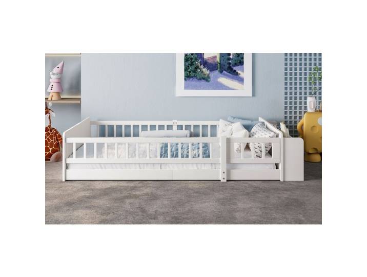 Lit enfant ZUONCEGLNG N636P285361K sans matelas rangements pin blanc 90 x 200 cm