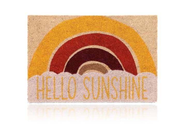 Relaxdays Paillasson Coco\, Tapis Hello Sunshine\, 40x60 cm\, antidérapant\, résistant\, intérieur\, extérieur\, Multicolore