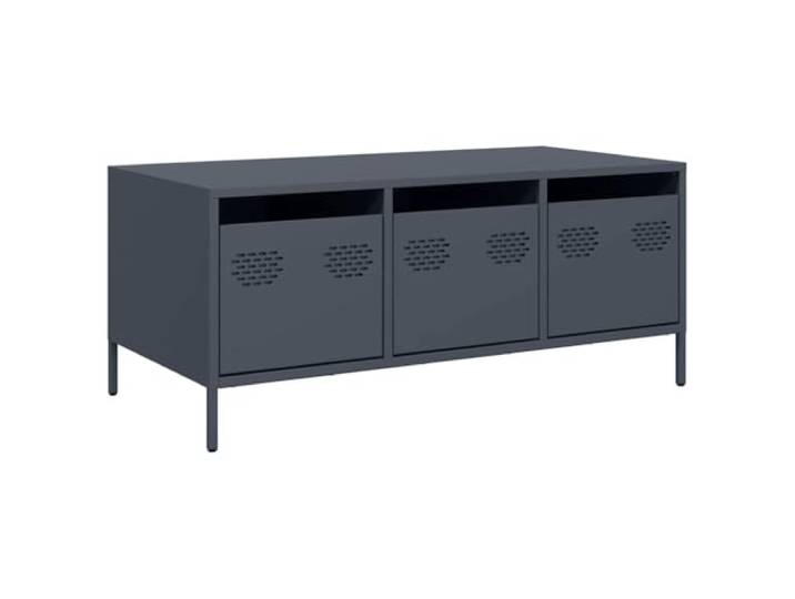 fsahslih Couchtisch Anthrazit 101,5x50x43,5 cm Metall Sofatisch Industrie Beistelltisch aus kaltgewalztem Stahl mit 3 Schubladen und verstellbaren Füßen für Wohnzimmer und Büro.