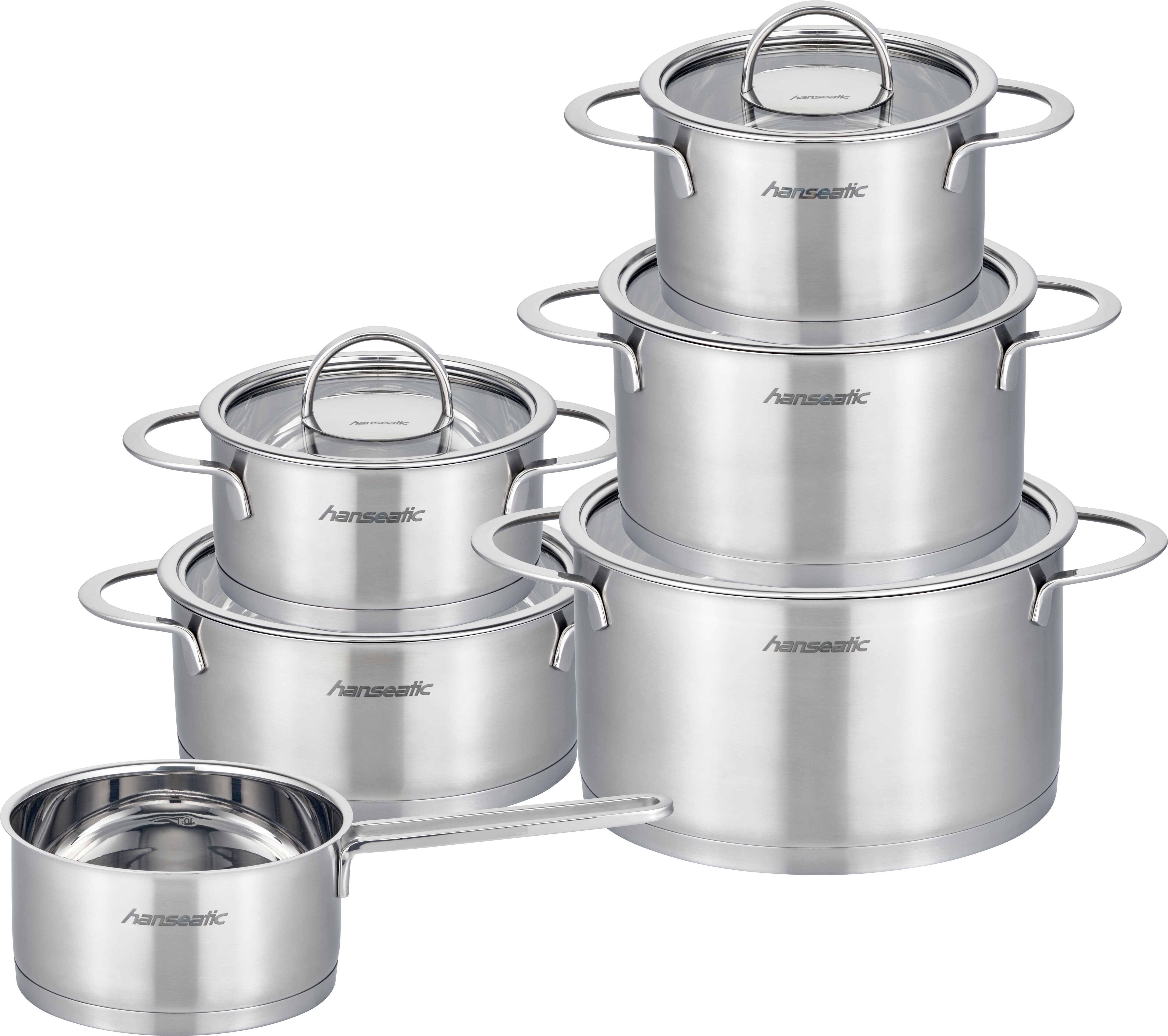 Topf-Set HANSEATIC "hanseatic", silber, Töpfe, handfreundliche Kaltmetallgriffe, Literskala, Glasdeckel, Induktion