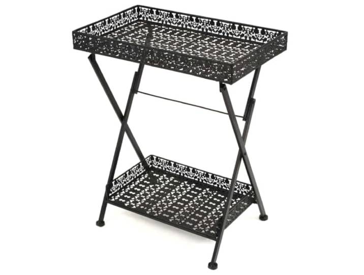 NKOPPFG Klappbarer Beistelltisch Vintage Metall 58 x 35 x 72 cm Schwarz Metallgestell, Vintage-Design, zusammenklappbar, untere Ablage, platzsparend