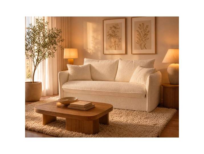 Gauthier - Canapé lit 3 places convertible express couchage quotidien 140 cm matelas 14 cm en tissu texturé - Beige