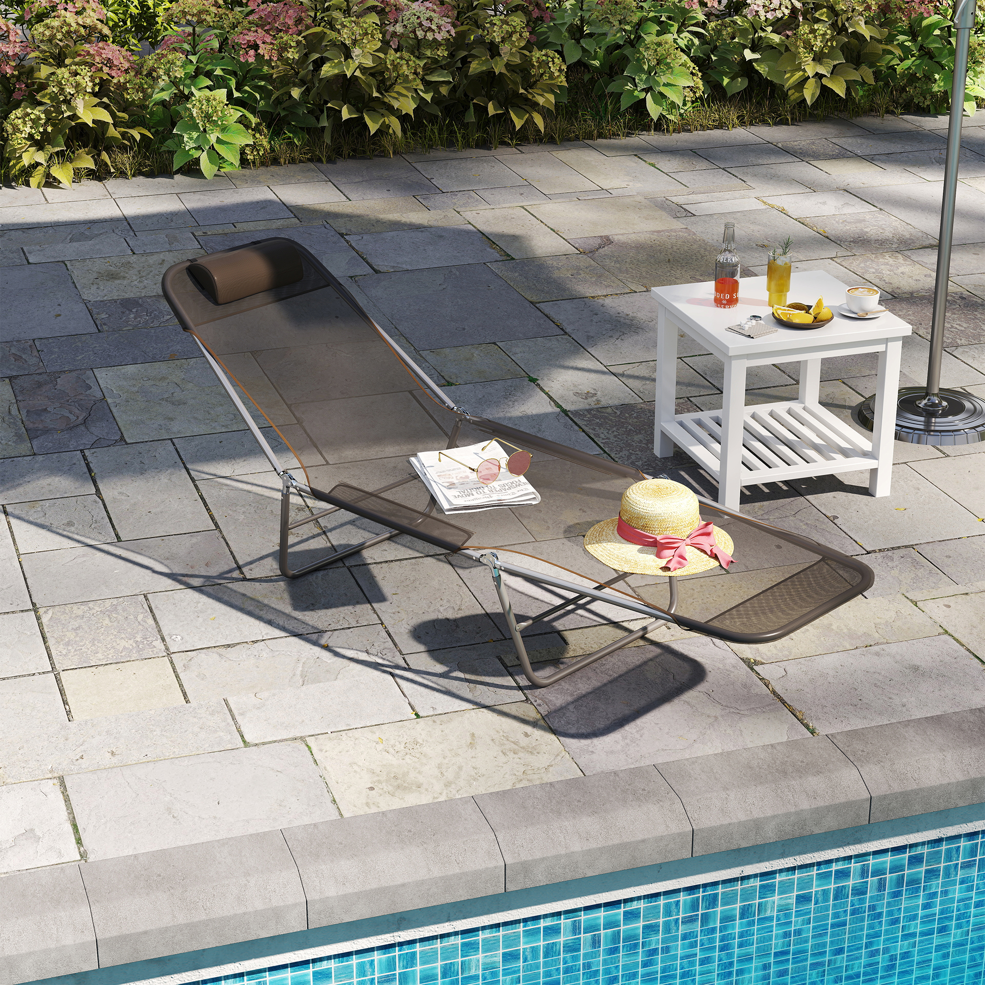 Outsunny lettino prendisole Sdraia da Giardino da terrazzo pieghevole arredamento giardino Lettino Reclinabile da Giardino Spiaggia Piscina Caffè