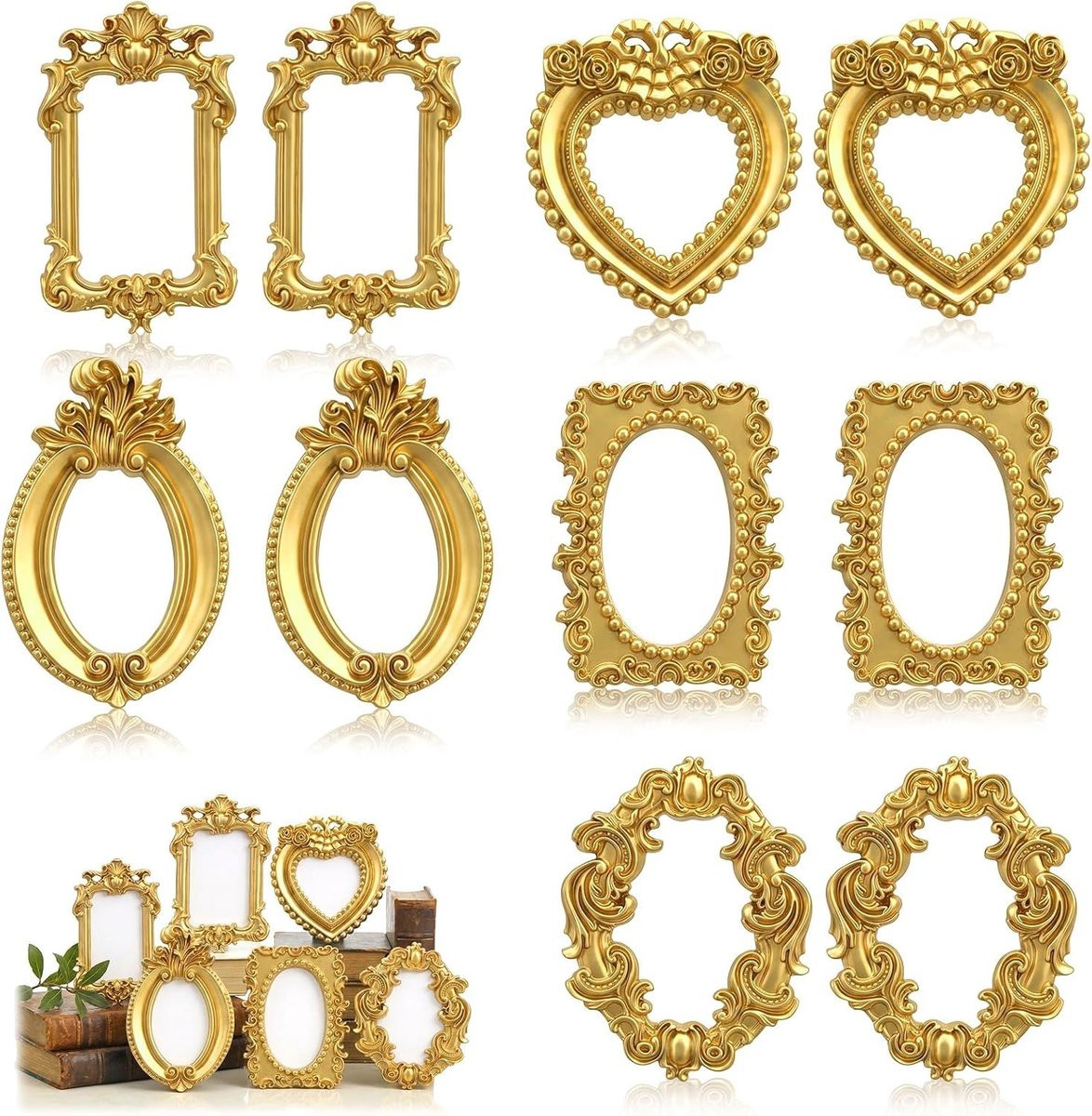 Set van 10 Mini Gouden Fotolijsten - Vintage Houten Miniatuur Fotolijsten voor Ambachten en Decoratie