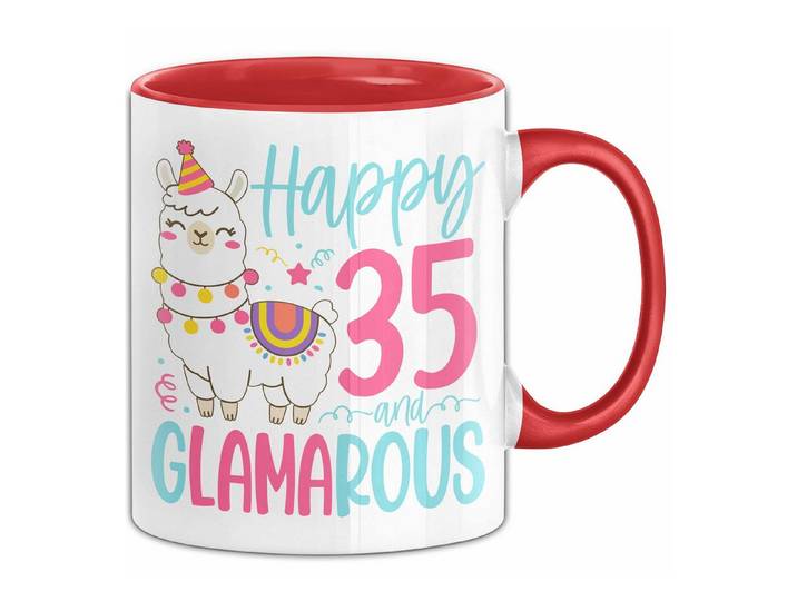 Trendation Tasse 35er Geburtstag Tasse Geschenk Happy 35 And Glamarous Llama Alpaka L