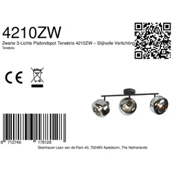 Mexlite Strahler 3-fl. "Tenebris" 4210ZW Schwarz + Rauchglas STE-4210ZW