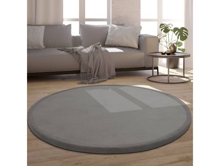 Teppich PACO HOME Tatami 475 , grau, H:24mm Ø:80cm, Polyester, Teppiche, Teppich, Kurzflor, Uni-Farben, mit Memory Foam, waschbar