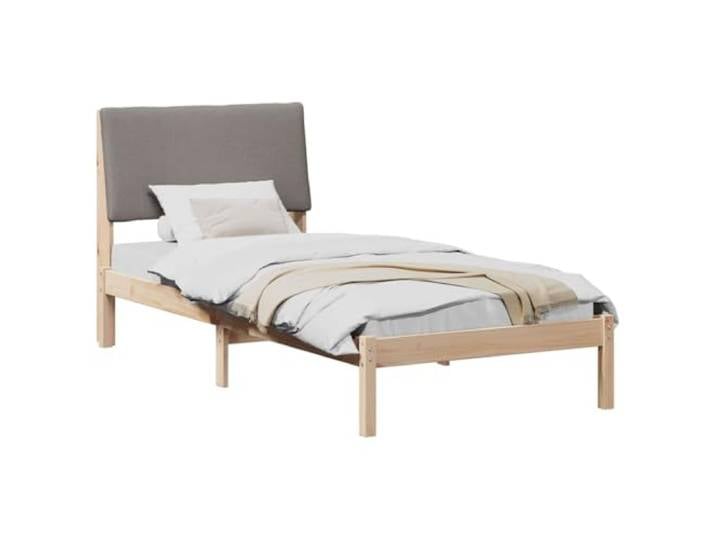 KTHLBRH Bettgestell aus Massivholz mit Kopfteil, Braun Taupe Feste Latten, Kopfteil gepolstert aus Polyester, einfache Montage, 100 kg