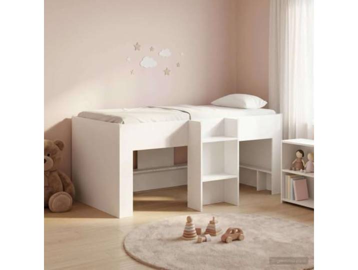 SKTQYQO Hochbett für Kinder, weiß, 80 x 160 cm, Holztechnik Integrierte Leiter, Spielraum, modernes Design, TPE-Eckprotektoren