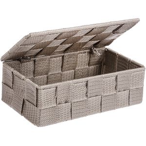 Wenko Aufbewahrungskorb Adria Mini mit Deckel, 1L, 18 x 6 x 10 cm, Kunststoff, taupe
