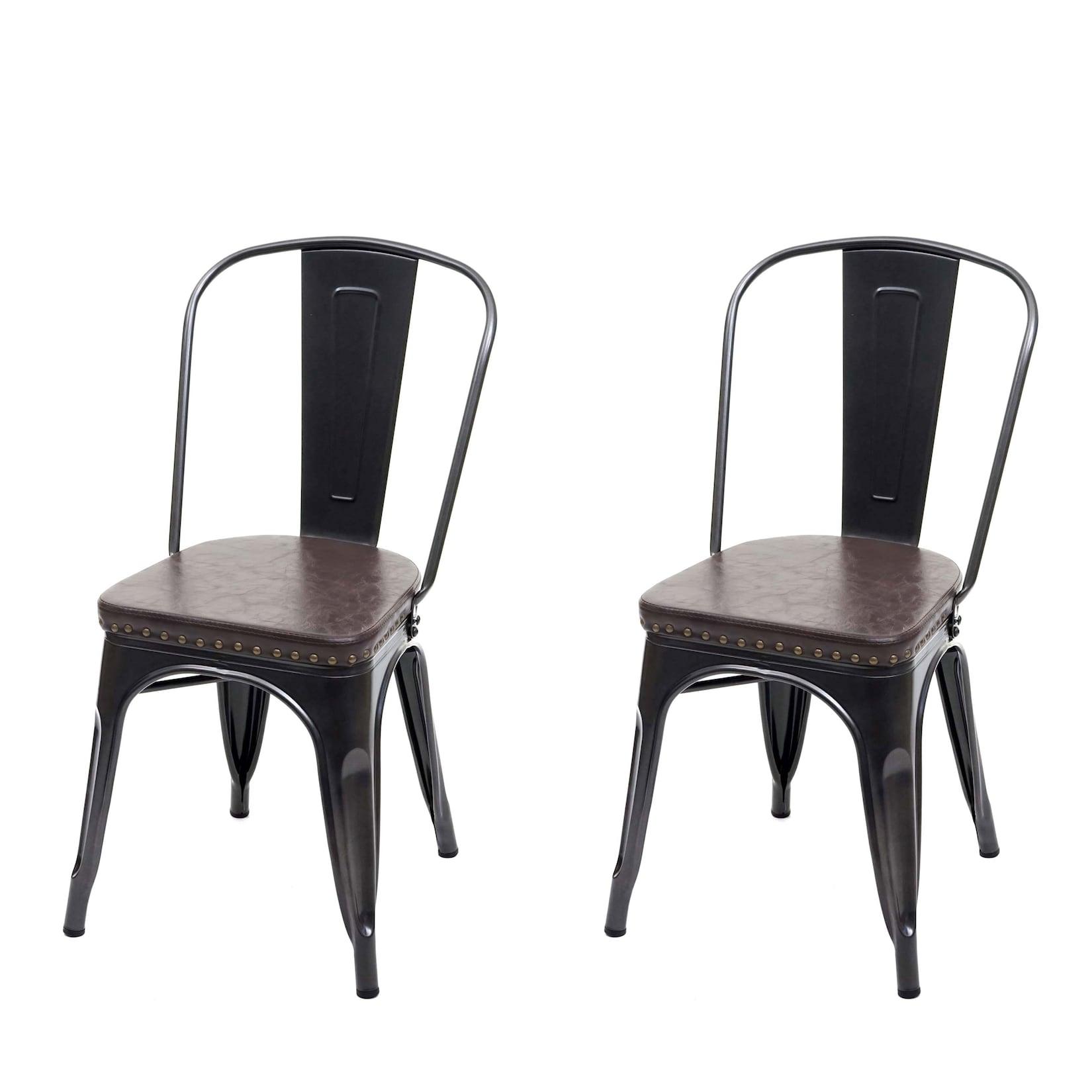 2er-Set Esszimmerstuhl MCW-H10e, Küchenstuhl Stuhl, Chesterfield Metall Kunstleder Industrial Gastronomie ~ schwarz-braun