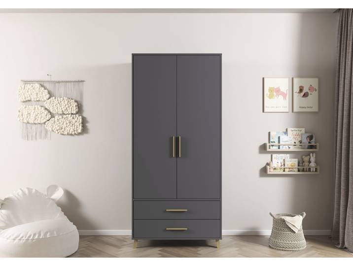 Drehtürenschrank Shinjo 93cm Grau/Graumetallic Comfort