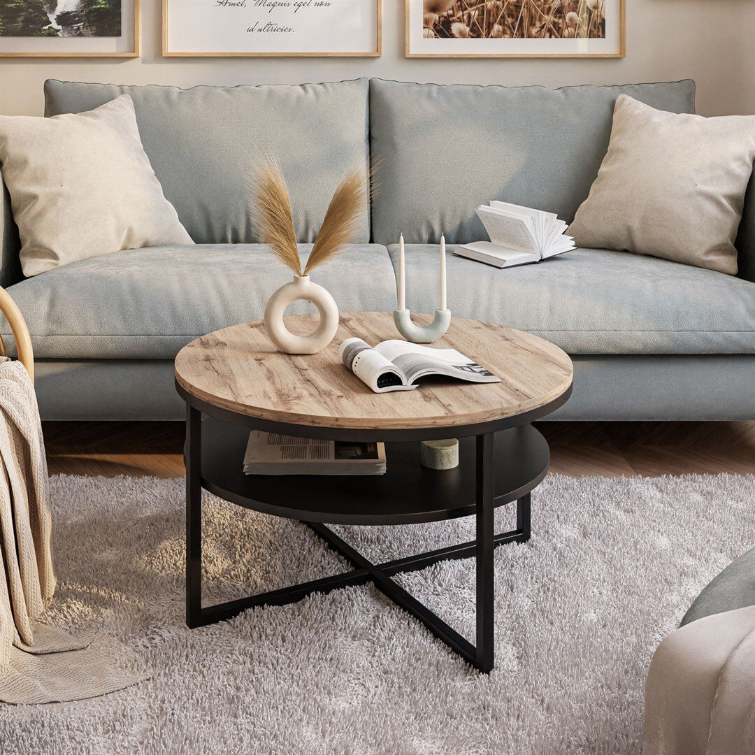 Latitude Run Lottye Frame Coffee Table Black/Beige/Brown
