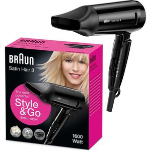 Braun Haartrockner Satin Hair 3 Style&Go IonTec, HD350, Ionen-Haartrockner, 1600 Watt, schwarz