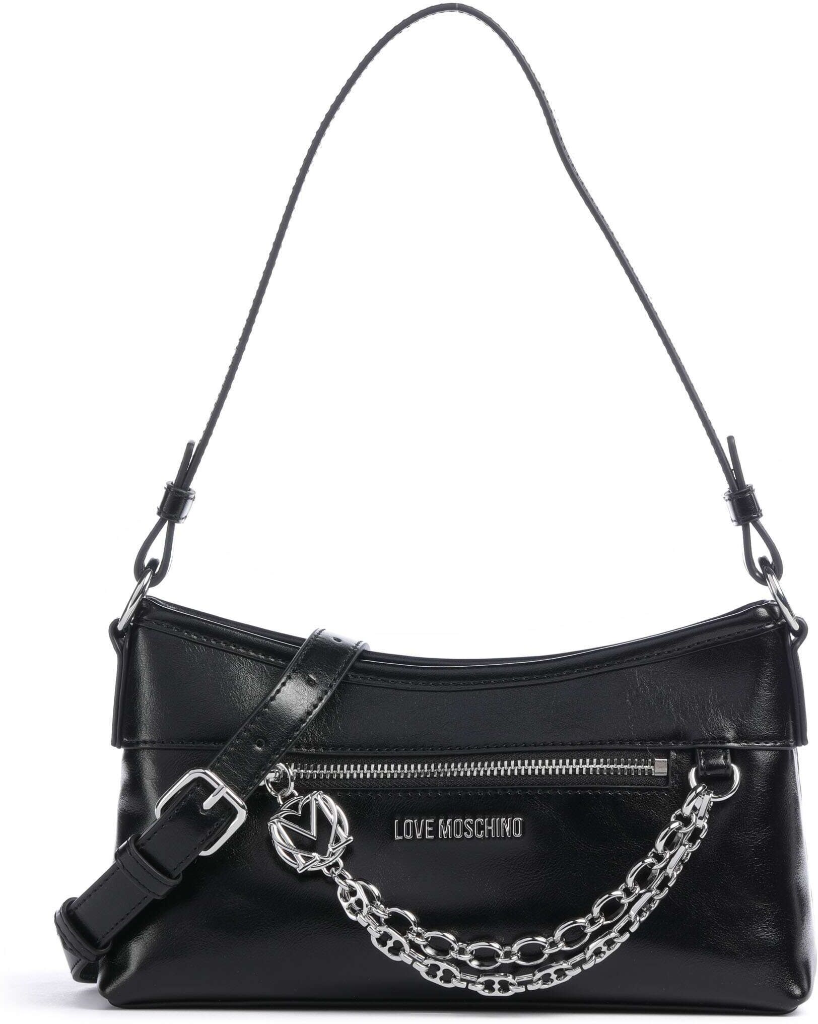 Love Moschino Urban Chains Schultertasche aus Leder, schwarz