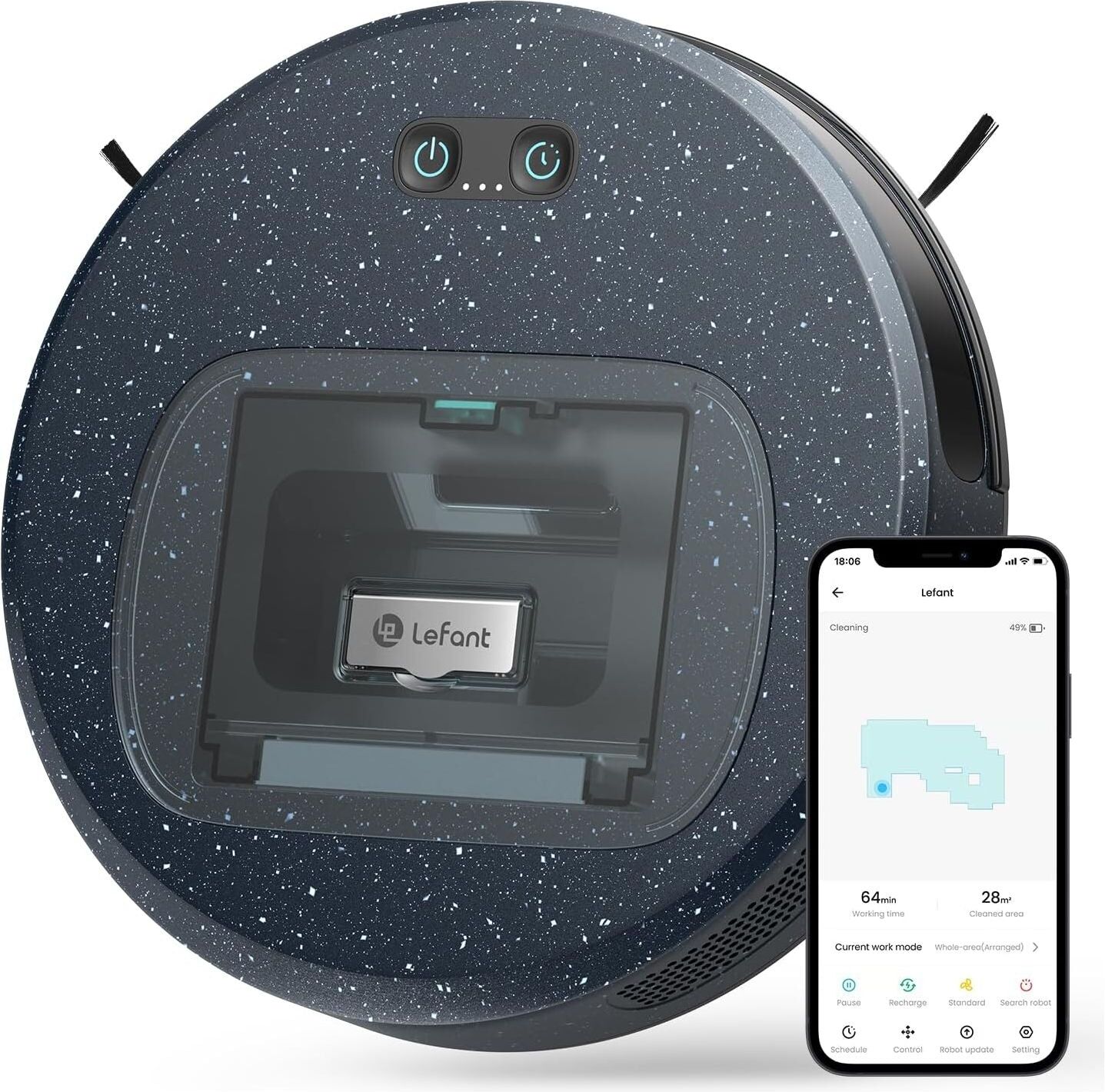 Lefant F1 Robot Vacuum Cleaner – 5000Pa Strong Suction, 28x6.9cm Super-Thin, 600ml Visual Dust Box, Virtual Magnetic Stripe, Alexa-Compatible, Starry Skins, New