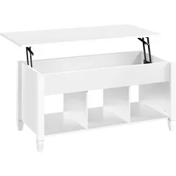 Yaheetech Couchtisch Höhenverstellbarer Kaffeetisch mit hebeplatte und versteckter Stauraum, Holz Beistelltisch Hubtisch Sofatisch, Weiß