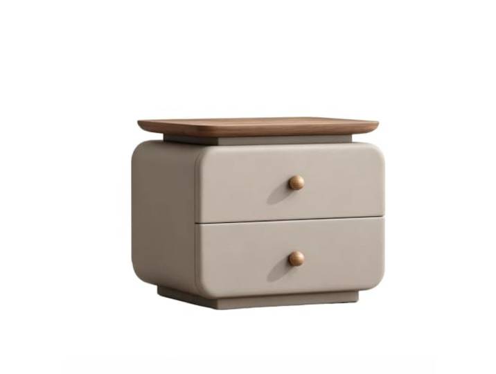 SilkRZlsss Modernes Nachttisch, Massivholz, 2 Schubladen, Beistelltisch Kleiner Tisch, Nachttisch, Minimalistisches Runddesign, Schlafzimmer Wohnzimmer(Khaki,50*40cm)