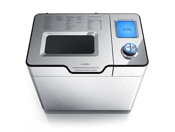Arendo - Brotbackautomat inkl. automatisches Zutatenfach - Brotbackmaschine - 25 Programme - glutenfreies Backen – Joghurtfunktion - 1 kg Kapazität - Direktantrieb - Antihaftbeschichtung - BPA-frei